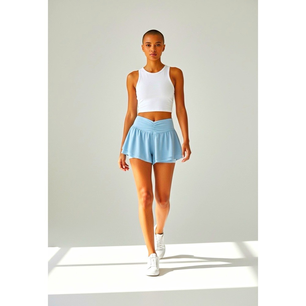 OFFLINE By Aerie Real Me Ruched Flowy Shorts Blue Size M Ruffle Athletic